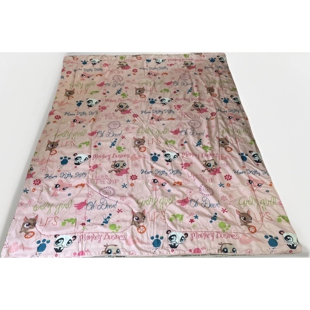 Vintage Littlest Pet Shop Reversible Pink Comforter Blanket 83" L x 70 W"